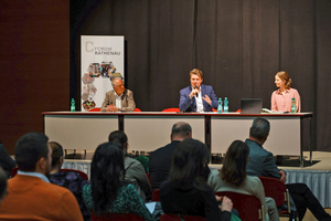 1 From left Professor Georg Locher, Schwenk Building Materials Group, Professor Ralf Wehrspohn, Chairman of the Board of Forum Rathenau and Dr. Maria Gaudig, Deputy Head of the Hydrogen Group ITEL - German Lithium Institute, Postdoc Institute of Physics, Martin Luther University Halle-Wittenberg